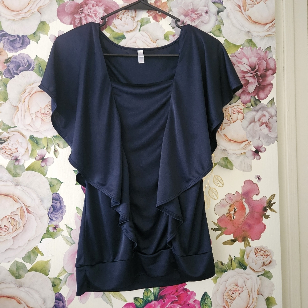 Elegant Navy Blue Ruffle Top